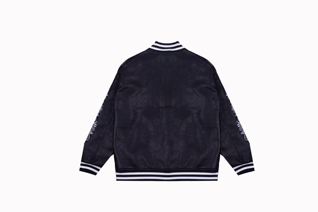Embroidered Sleeve Varsity Jacket - Black Streetwear Coat 5577