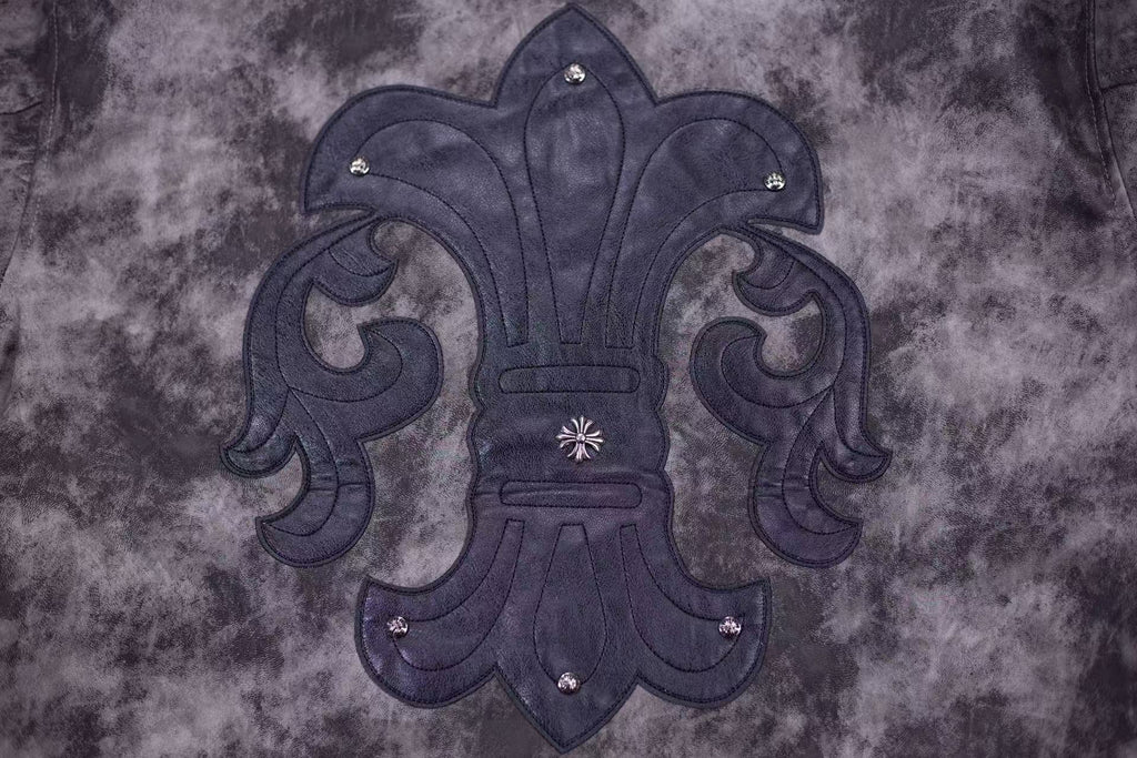 Fleur-de-lis Patch Varsity Jacket - Grey Tie-dye Outerwear A5588