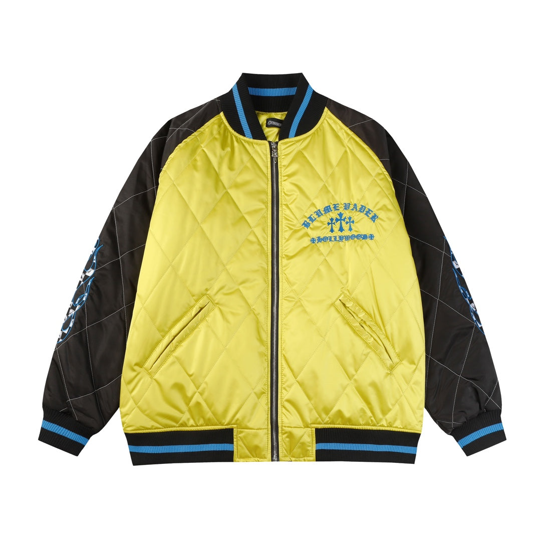 Flaming Youth Bomber Jacket - Yellow Black Graphic Street Coat D10